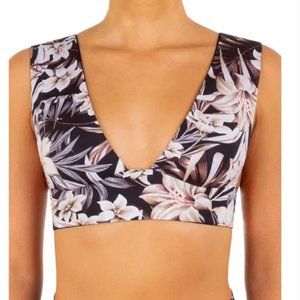 Hurley Hawaiiana Floral Wide Strap Lace-Up Black Bikini Swim Top Size Small NWT